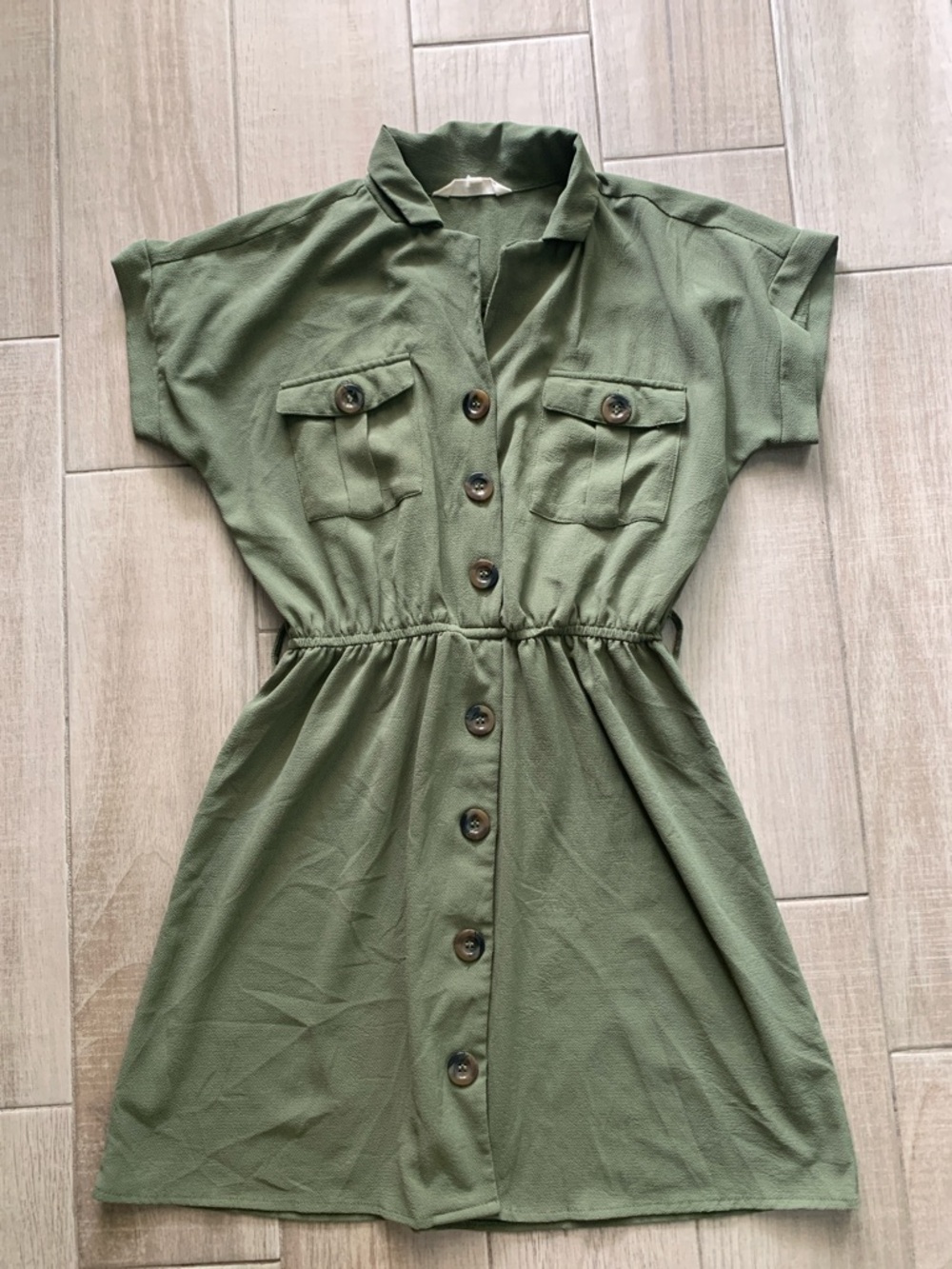 indulge Olive Green Short-Sleeve Button Dress - Women’s Small